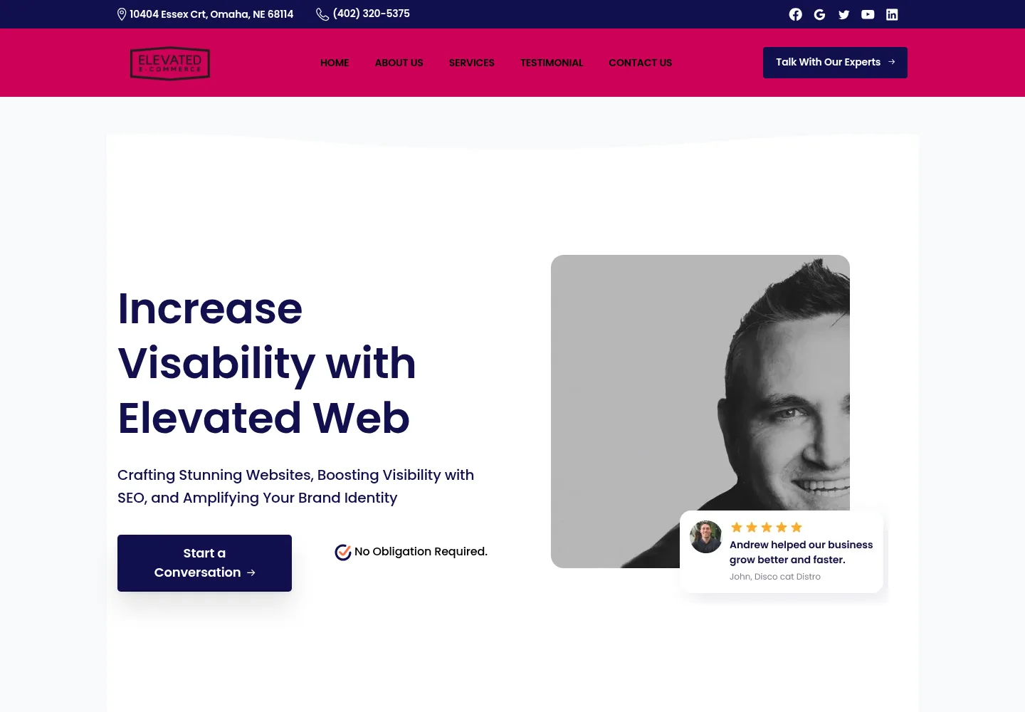 Elevated Web homepage with web development and SEO introduction